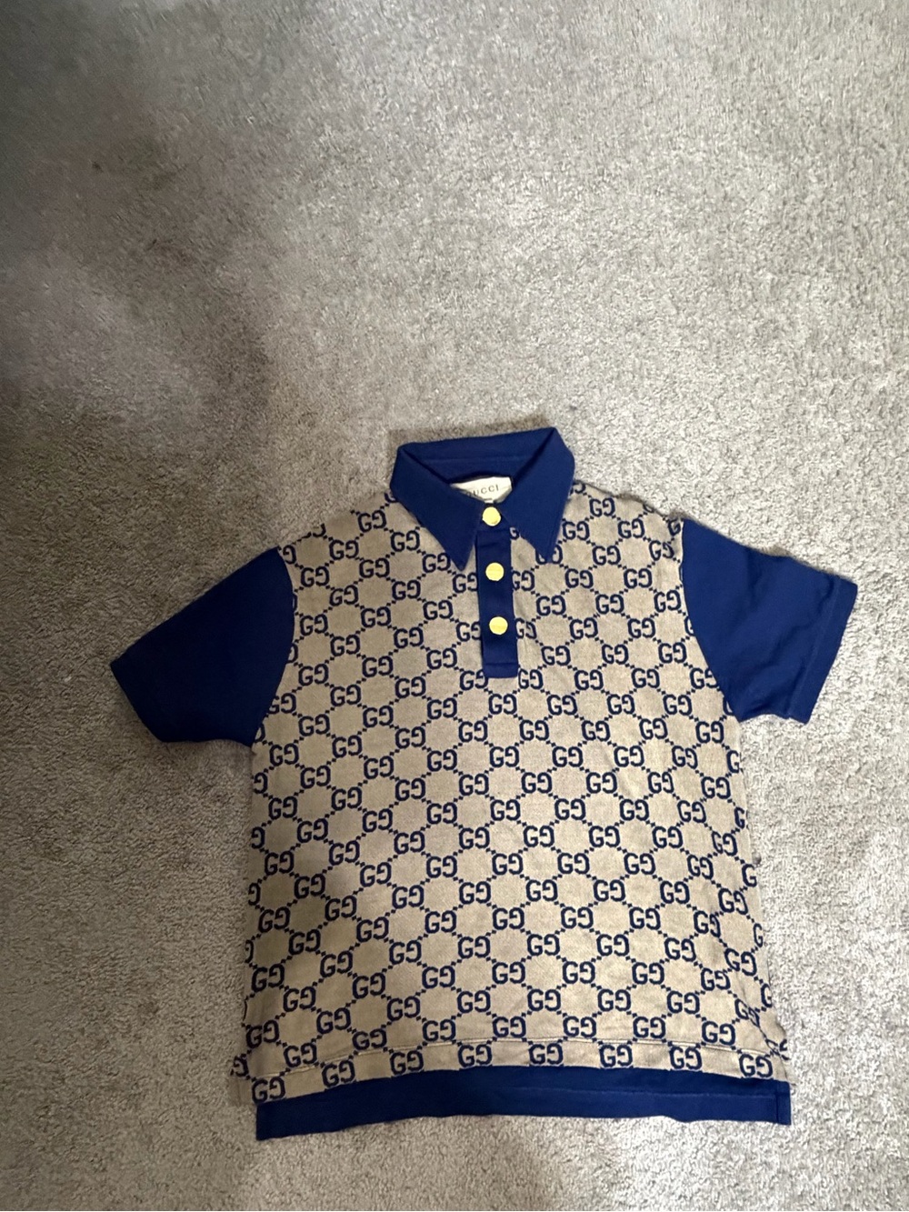 Gucci Beige & Blue Monogram Kids Polo